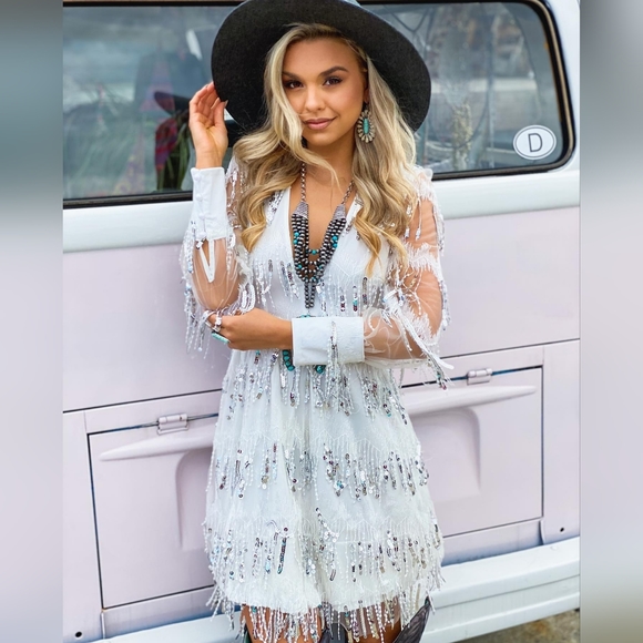 southern fried chics Dresses & Skirts - Southern Fried Chics "Silver Rain" Sequin Country Bachelorette Party Dress BNWT